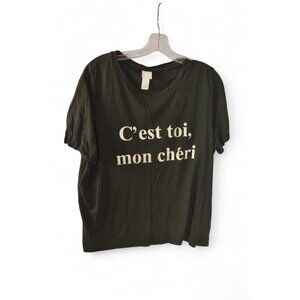 H&M Black Graphic T-Shirt “C’est Toi, Mon Chéri” French Quote Women’s Size L